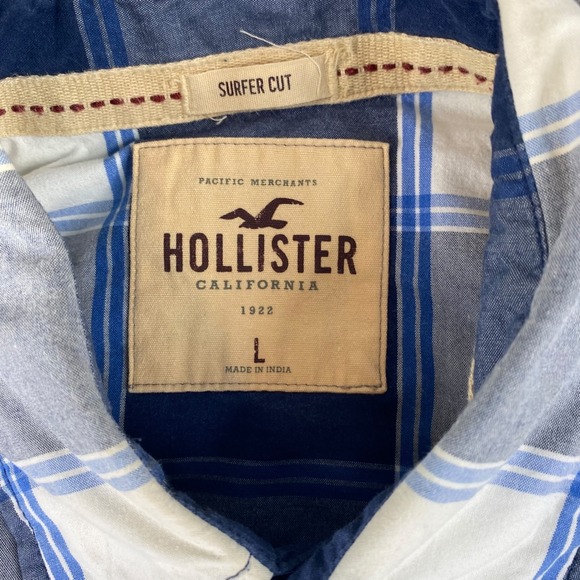Hollister‎ Surfer Plaid Western Snap Button Long Sleeve Shirt Mens L Blue White - Picture 3 of 6